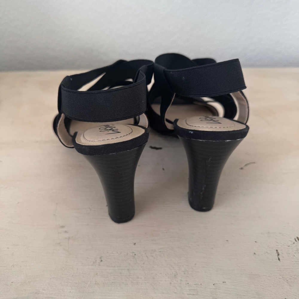 LifeStride Black Elastic Strap Block Heel Sandals Women's Size‎ 9 - Picture 3 of 5